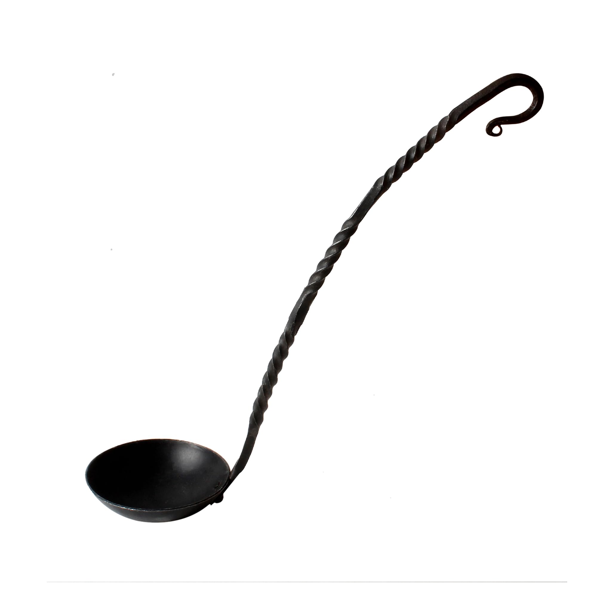 Hand Forged Medieval Iron Ladle, 14 Inch Rustic Wrought Iron Serving Spoon