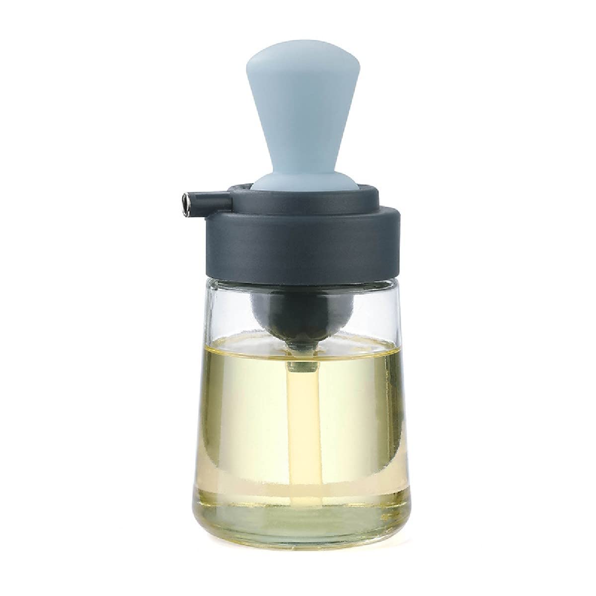 Baskety Glass Olive Oil Dispenser Bottle With Silicone Brush 2 In 1 Oil Dropper & Dispenser For Cooking, Baking  350 Ml (Blue, 