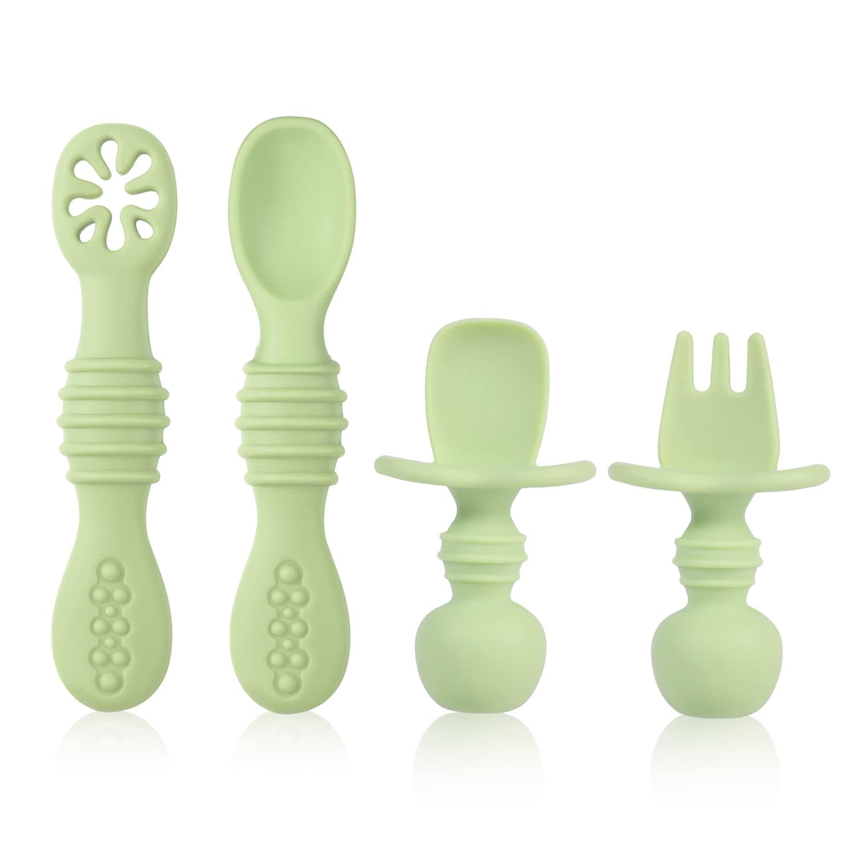 4Pcs Silicone Baby Spoons Self Feeding 6+ Months, Bpa Free Baby Led Weaning Spoons Training Spoon Toddler Self Feeding Utensils