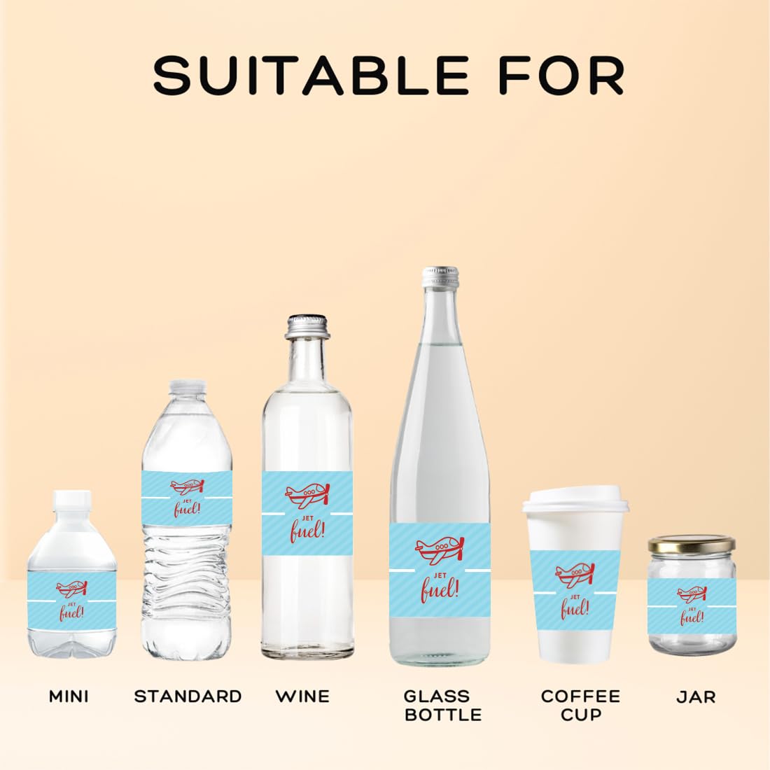 Andaz Press Birthday Water Bottle Labels Stickers, Airplane, 20-Pack, For Decor Decorations Dessert Table Wraps
