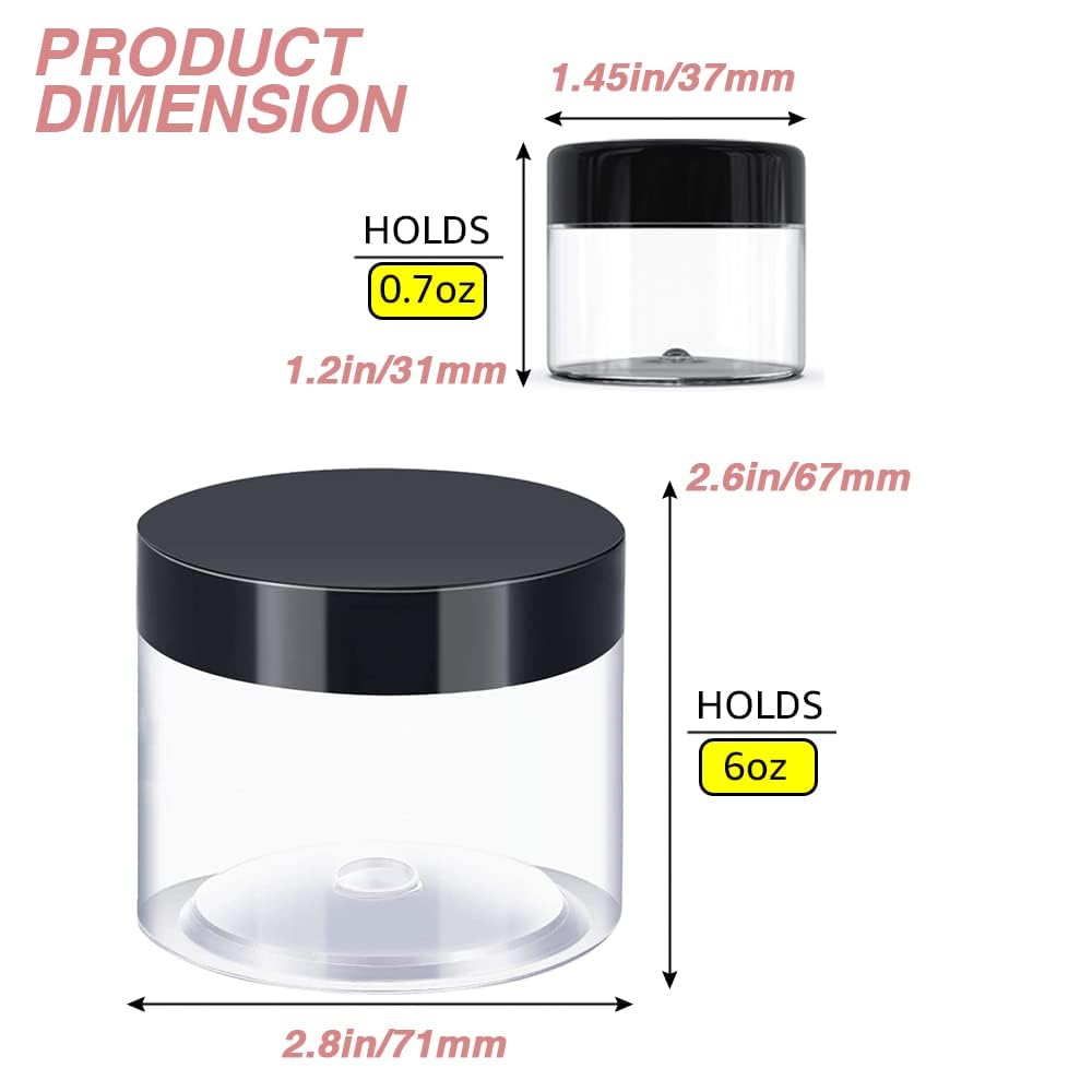 6 Oz Small Plastic Containers With Lids Plastic Jars With Lids + 20G/20Ml Small Containers With Lids Cosmetic Sample Jar (24 Pac