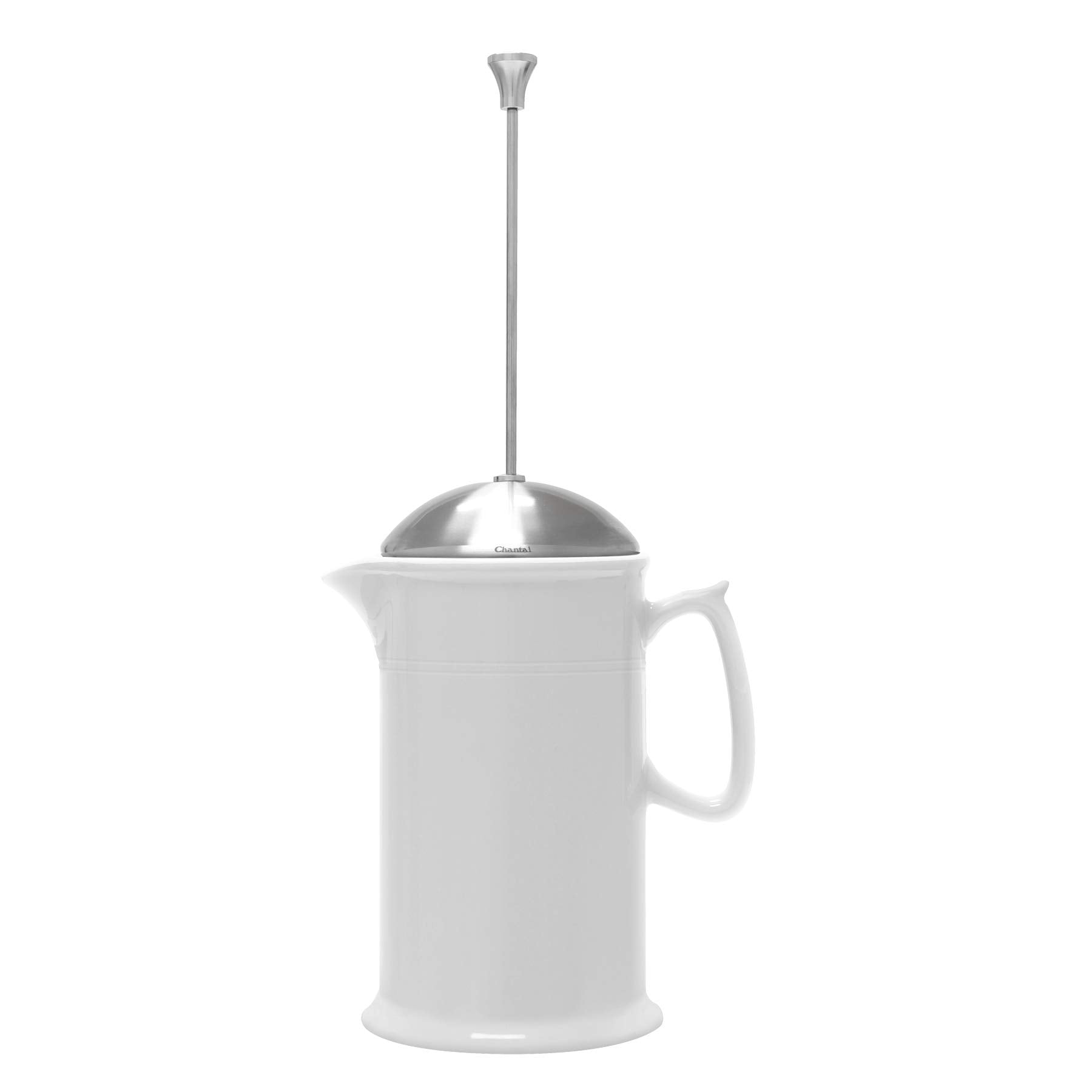 Chantal Stoneware French Press With Stainless Steel Plunger And Lid, 28 Ounce Capacity, White