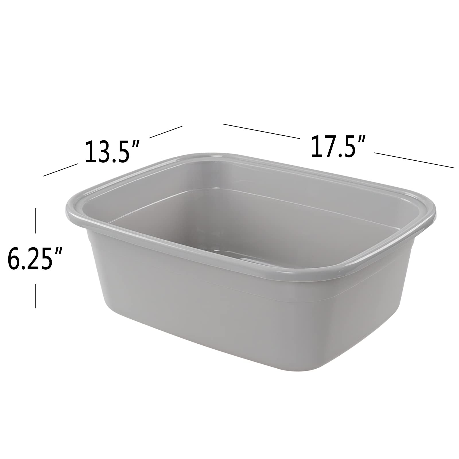 Sandmovie 18 Quart Plastic Dish Basin, Shallow Plastic Sink Basin, 3 Packs, Grey