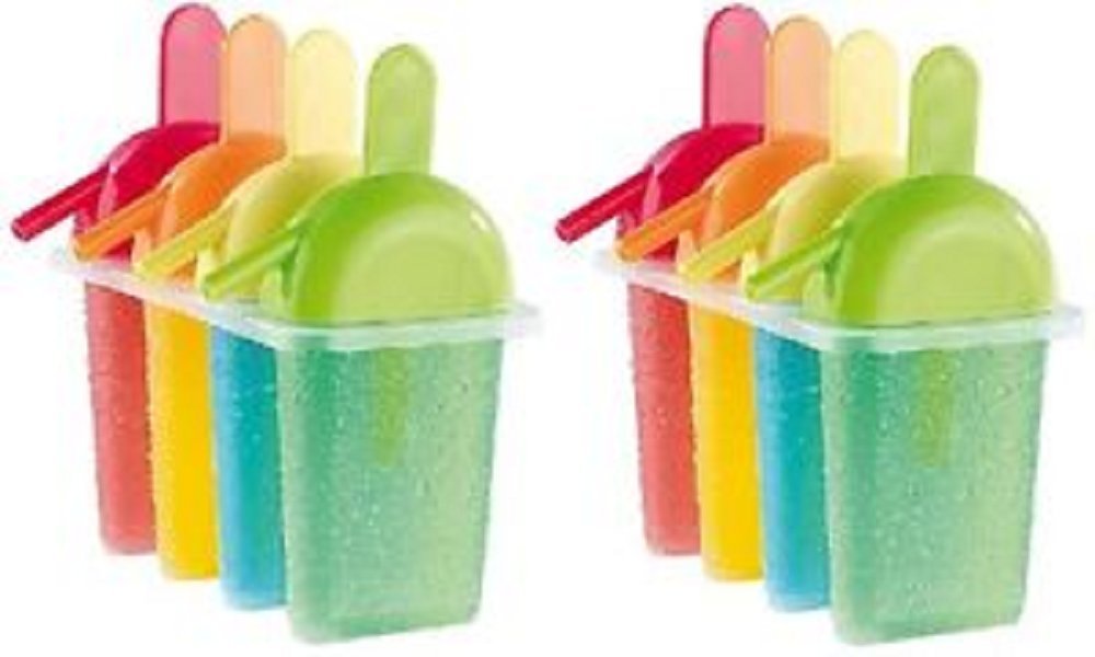 8 pack - Frozen Ice Popsicle Mold Set with Slurping Straw Drip Guard - For Frozen Homemade Treats - Frozen Yogurt, Ice Cream, No