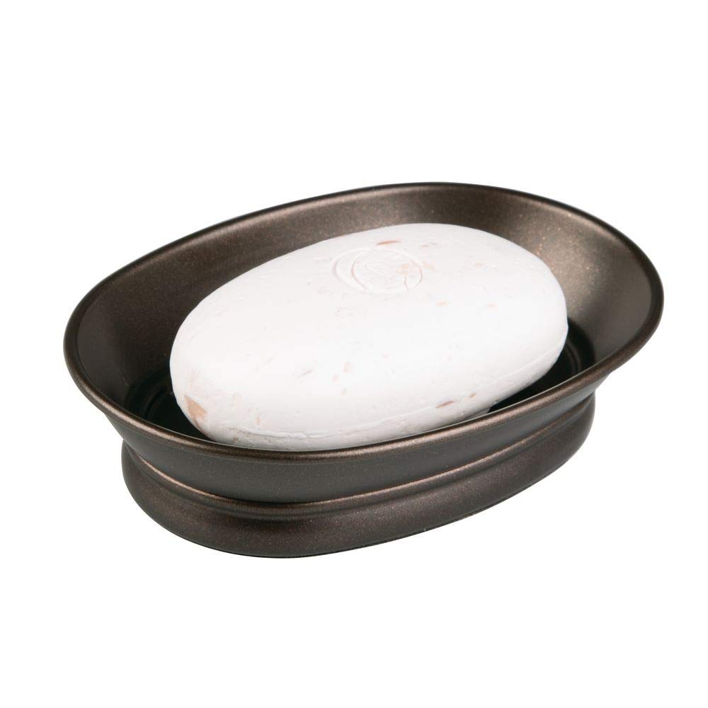 Idesign York Countertop Bar Soap Dish, Metal Soap Holder For Bathroom, Shower, Vanity, 3.87'' X 5.5'' X 1.4'', Bronze