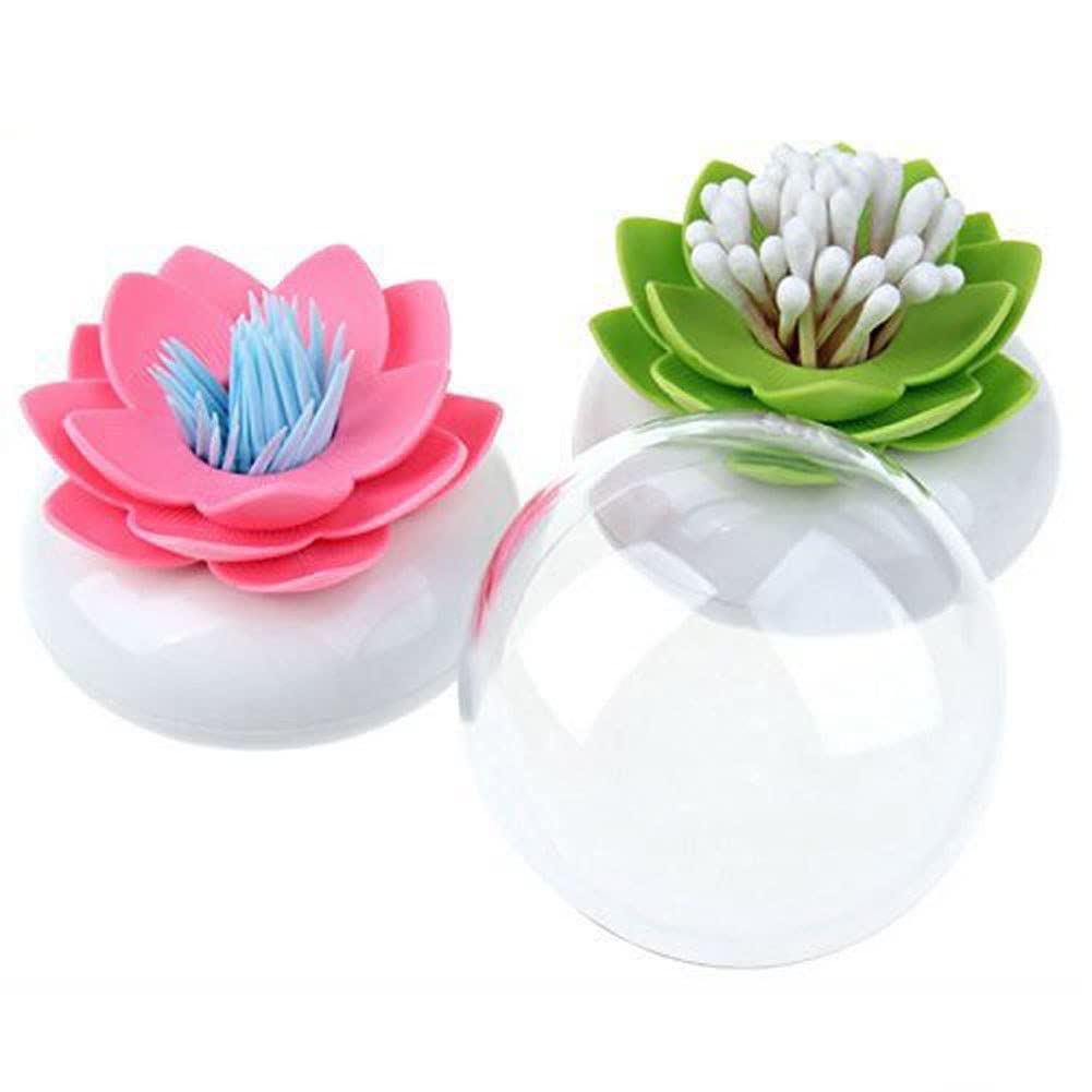 Lotus Cotton Swab Holder,Cotton Bud Small Q-Tips Toothpicks Brushes Holder Box Case Storage Organizer Jar With Clear Lid Dustpro