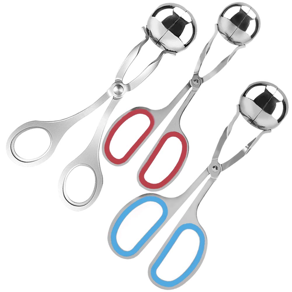 3 Pcs Stainless Steel Meat Ballers, Aifuda Nonstick Meatball Scoop Ball Maker Ice Tongs For Cake Pop, Ice Cream Scoop, Fruit, Co