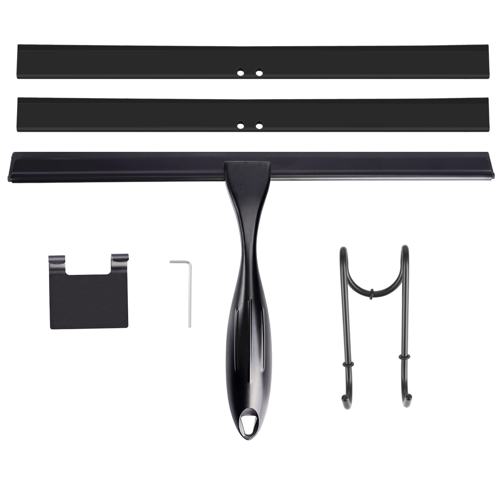 12'' Shower Squeegee, Toovem Squeegee For Shower Glass Door For Glass Doors, Windows, Bathroom, Car Windshield, Black