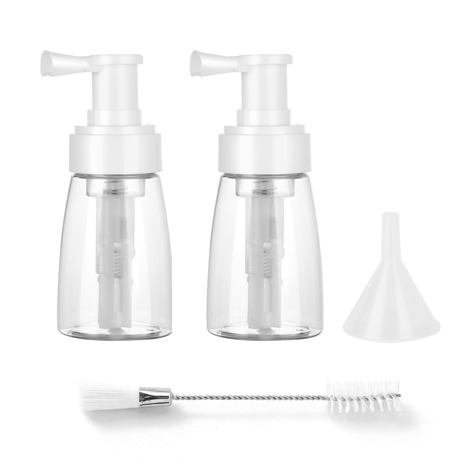 STYLANCE 2 Pack Powder Spray Bottle for Hair Fibers, Refillable Hair Fiber Applicator with Funnel and Cleaning Brush, Clear Puff