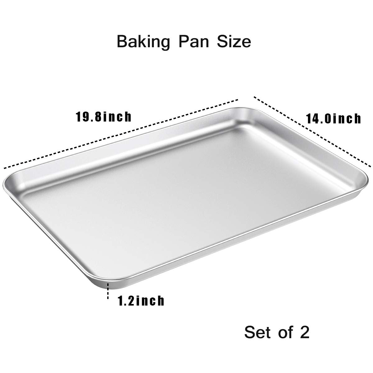 Baking Sheet Set Of 2, Wildone Stainless Steel Baking Tray Cookie Pan, Size 20 X 14 X 1 Inch, Non Toxic & Heavy Duty & Easy Clea