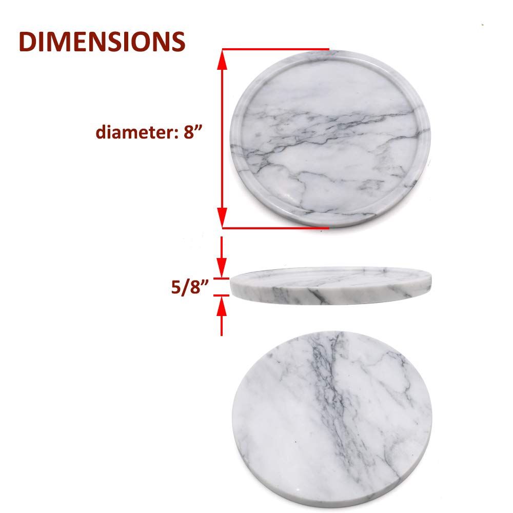 Luant Circular Marble Stone Decorative Tray For Counter, Vanity, Dresser, Nightstand Or Desk, Diameter 8 Inches
