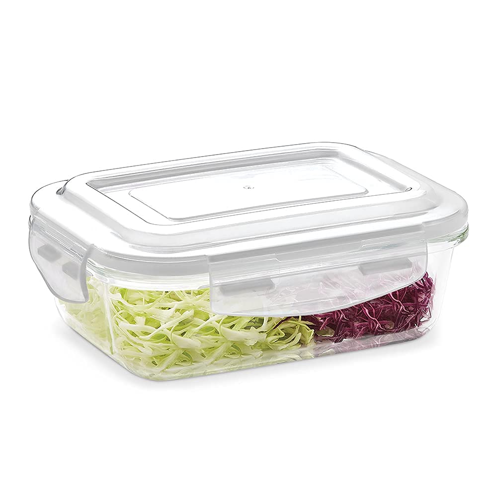 Borosil Klip N Store Glass Storage Container For Kitchen With AirTight Lid, Microwave & Oven Safe, Rectangular, 1520 ml, Clear