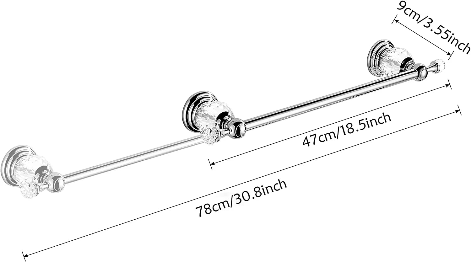 Wincase Chrome Towel Bar 24 Inch, Adjustable Crystal Towel Rack, Silver Single Towel Holder For Bathroom Wall Mounted Modern