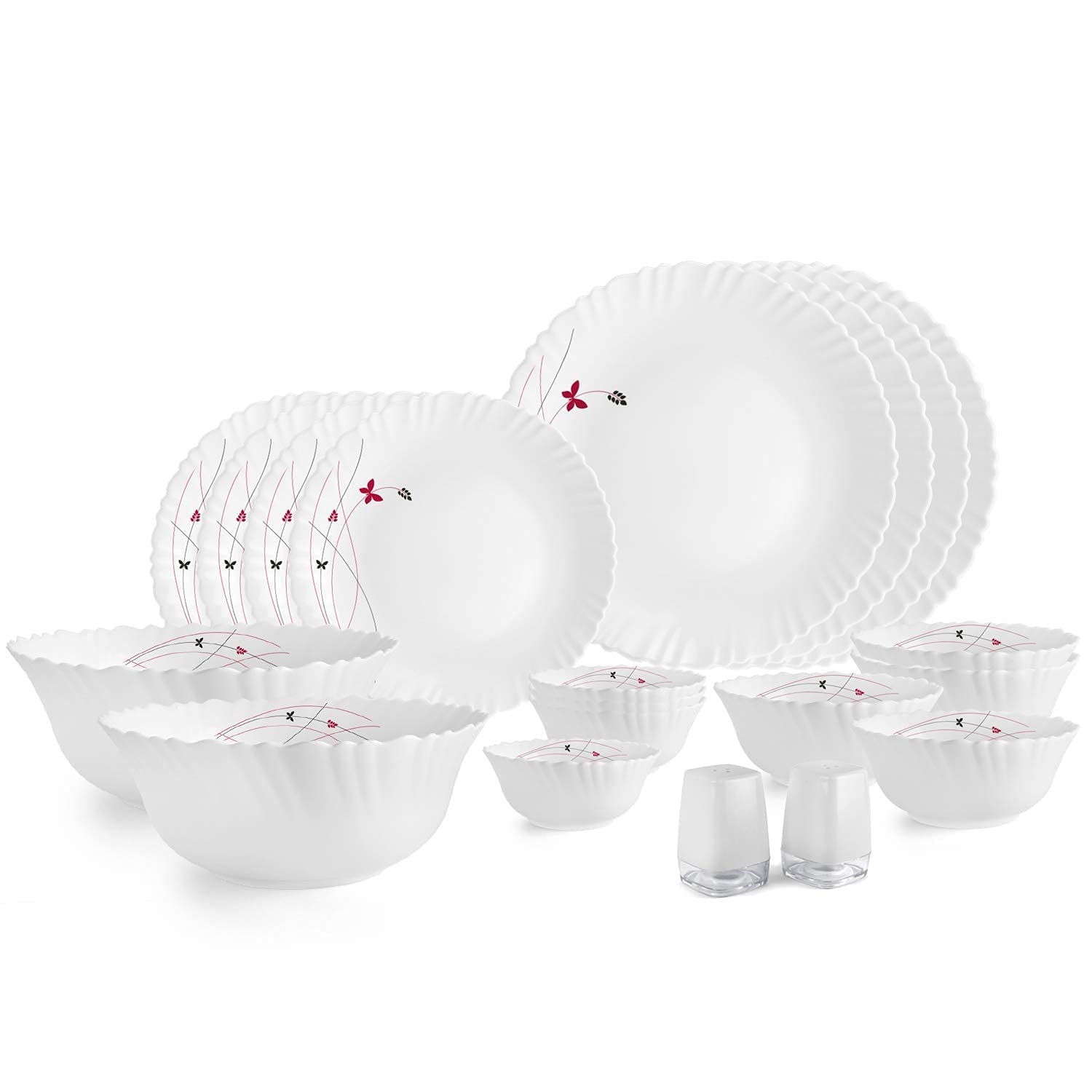 Cello Lush Fiesta Dazzle Series Opalware Dinner Set Of 20 Pieces For Family Of 4 | Bone-Ash Free & Leadfree Opal Glass, Microwav