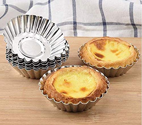 Aeyistry 10 Pcs Stainless Steel Mini Tart/Pie Pans Reusable Tartlet Cupcake Baking Mold For Pies, Quiche Bakeware, Cheese Cakes,