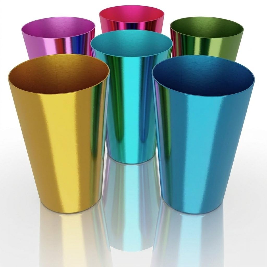 ALPENKOK Set of 6 Reusable Aluminum Cups 15 oz  Retro Colored Drinkware