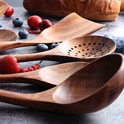Wooden Utensils Set For Kitchen, Messon Handmade Natural Teak Cooking Spoons Wooden Spatula For Nonstick Cookware (7 Sets)
