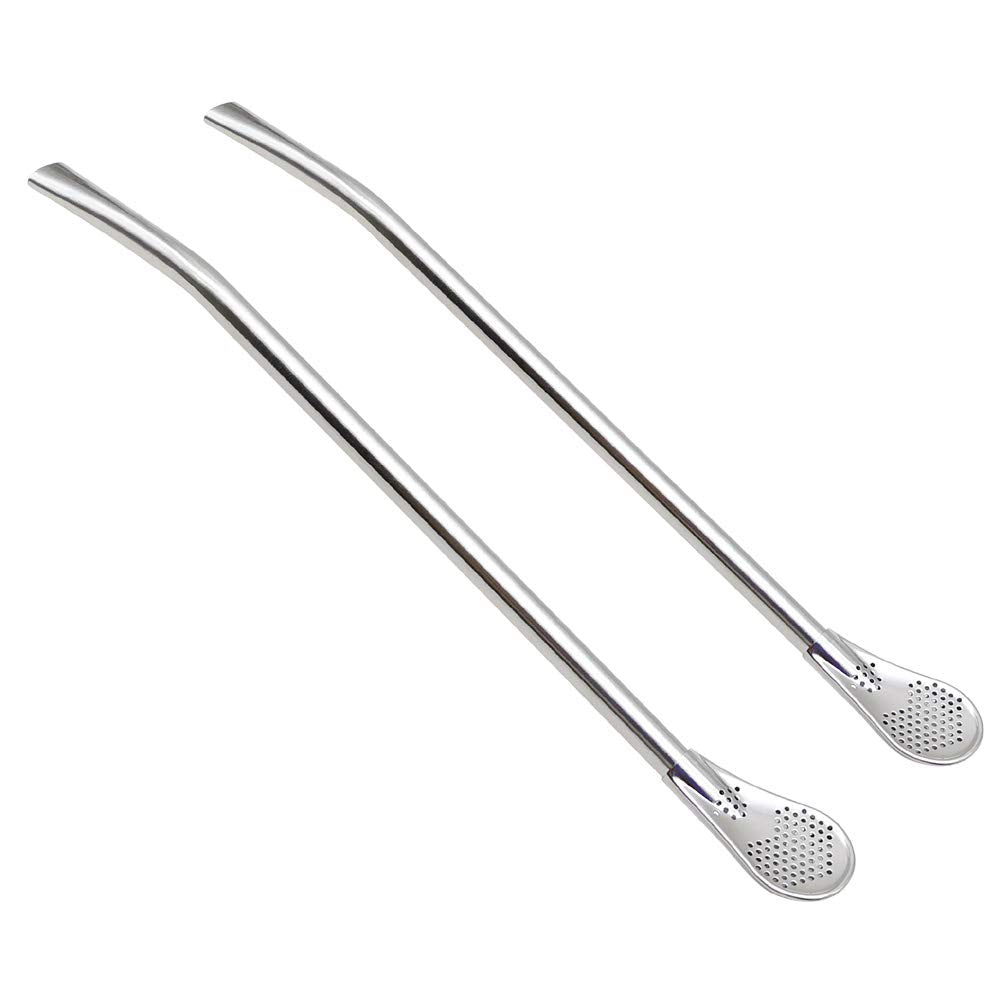 Gfdesign 8.3 Inches Long Yerba Mate Bombilla Gourd Drinking Filter Straws Soft Heatproof Silicone Tips Food-Grade 18/8 Stainless