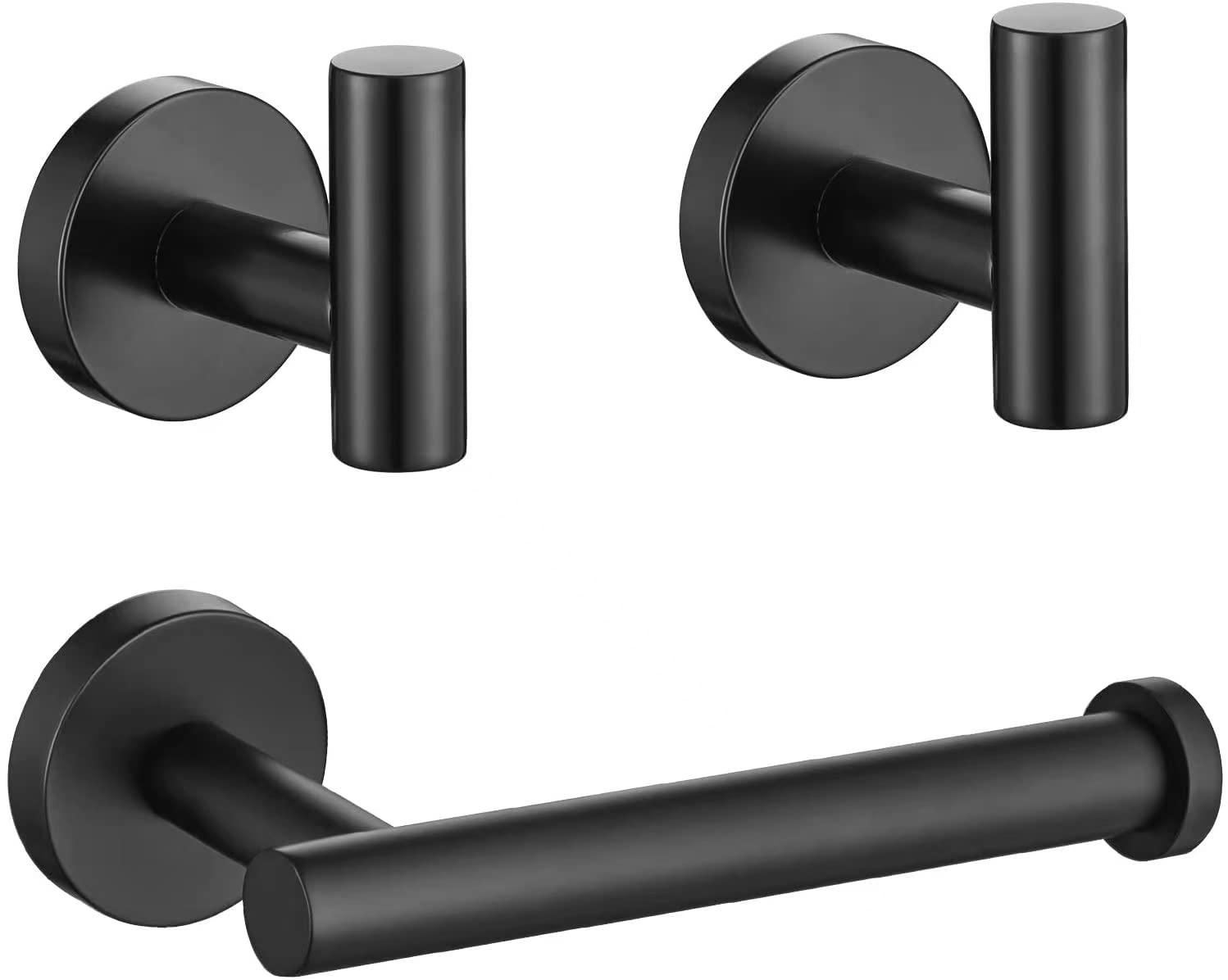 Lcezan Matte Black Bathroom Hardware Set, Premium Stainless Steel 3-Piece Include 5 Inch Toilet Paper Holders And 2 Towel Robe H