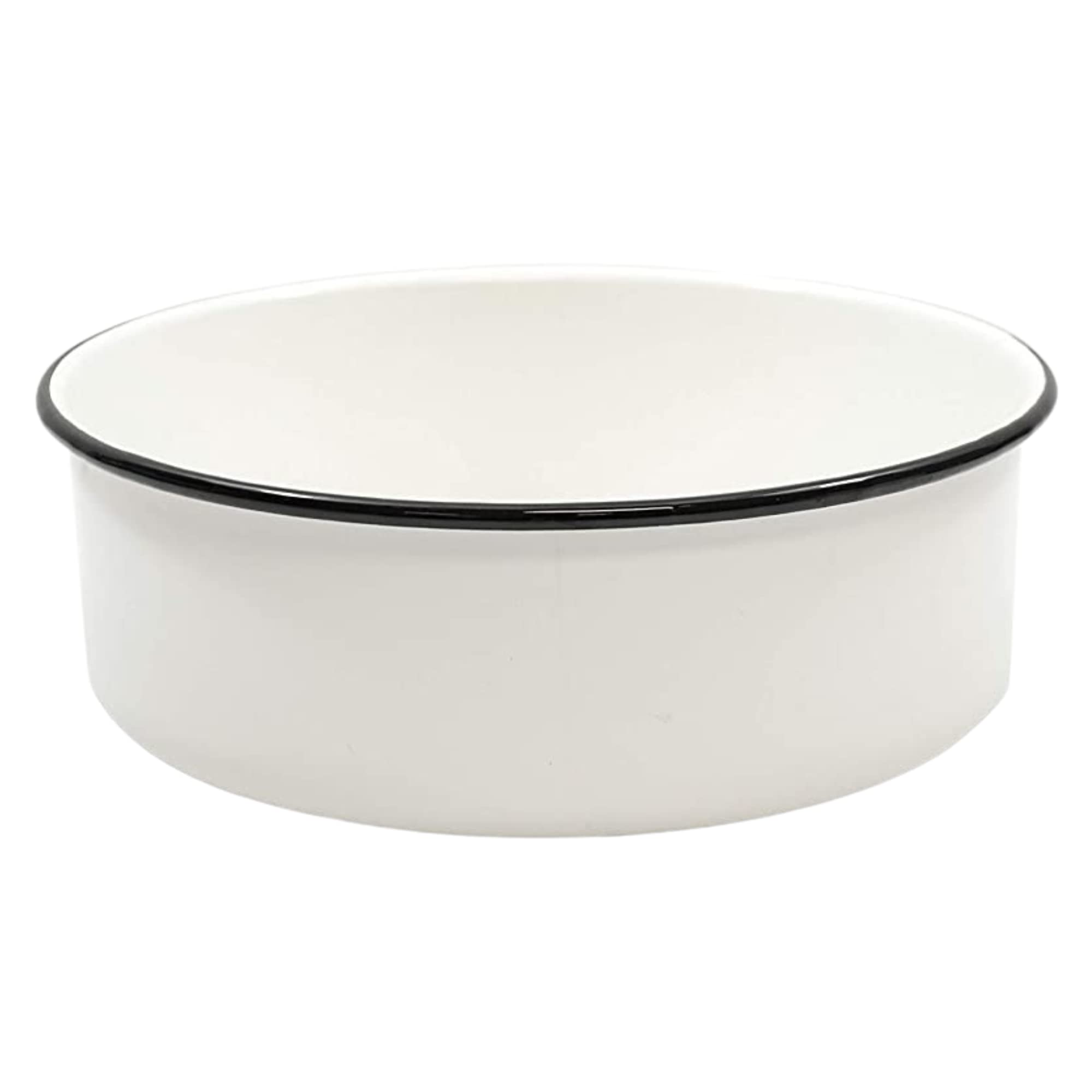 TableCraft 80017 Enamelware Collection Round Serving Bowl, White with Black Rim, Porcelain Over Steel, Oven and Induction Safe, 