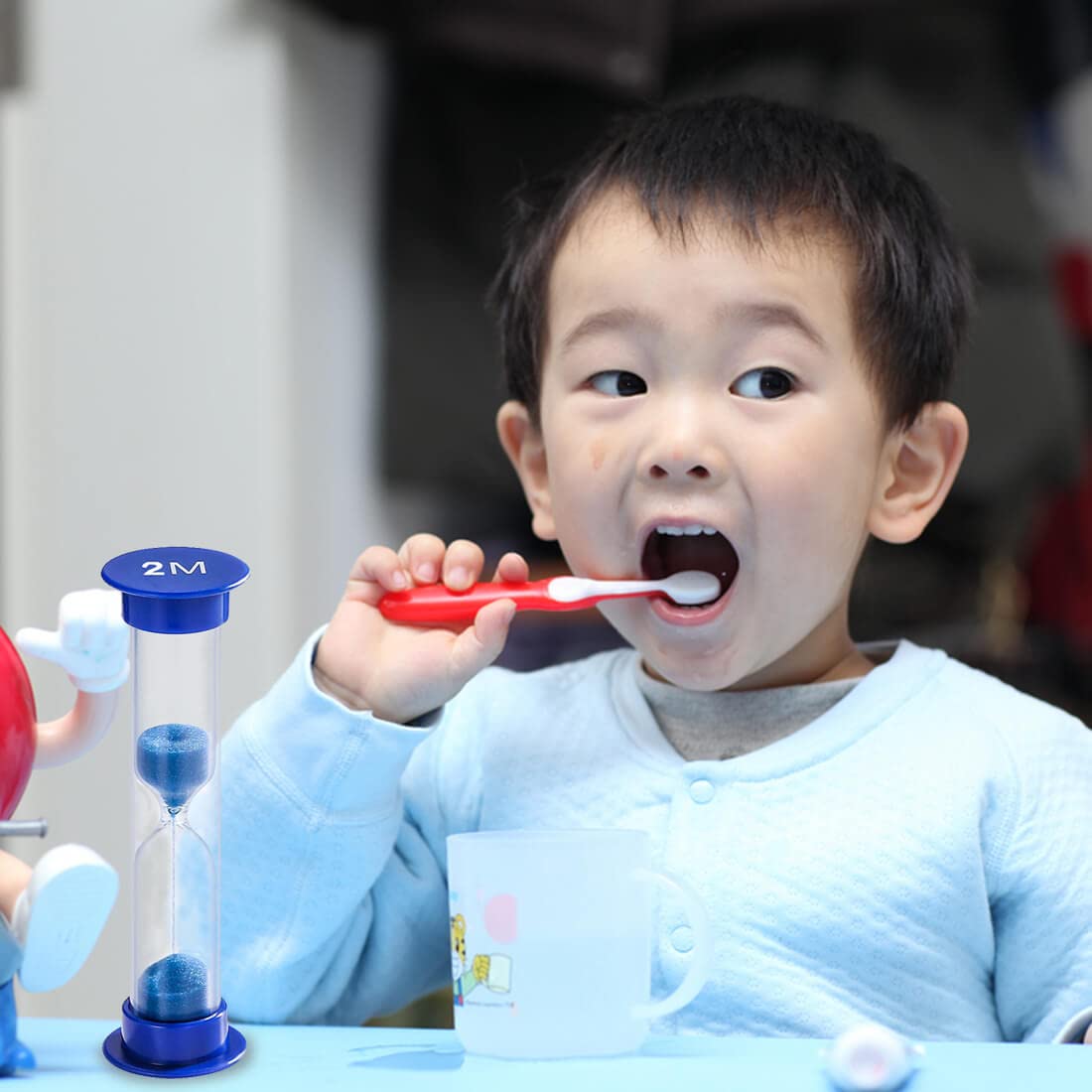 SuLiao 2 Minute Sand Timer for Kids  Colorful Hourglass Sand Clock 2 Minute  Small Sand Watch 2 min  Plastic Hour Glass Sandglass for Kids  Games  Classroom  Toothbrush Timer (Blue Sand)