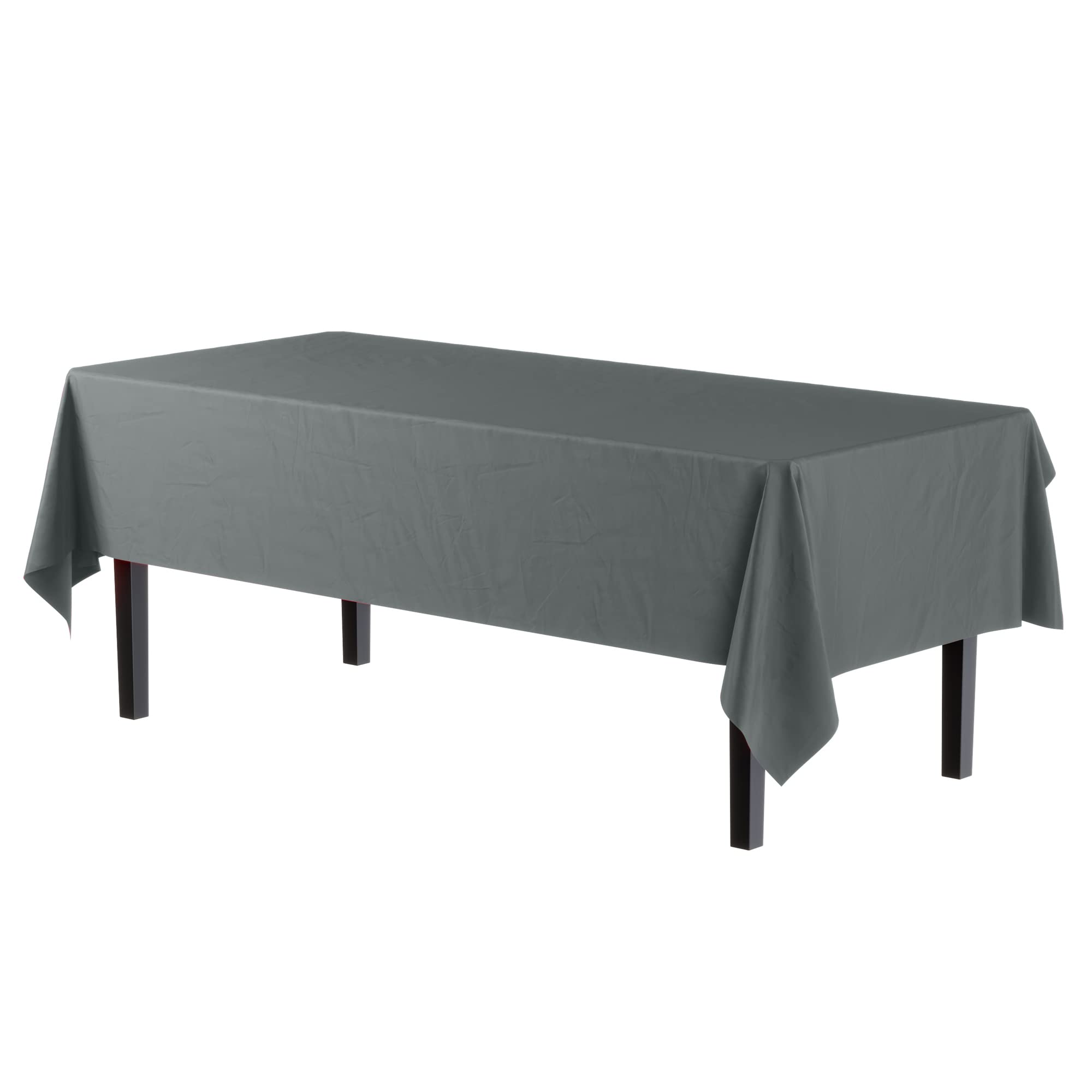 Exquisite 6-Pack Premium Plastic Tablecloth 54In. X 108In. Rectangle Plastic Table Cover - Silver
