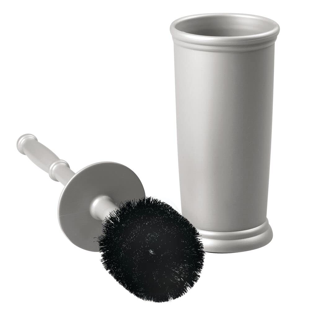 mDesign Toilet Bowl Brush and Holder - Covered Bathroom Toilet Brush - Standing Toilet Bowl Scrubber in Modern Holder - Compact  Space Saving  Deep Cleaning Brush for Toilet - Hyde Collection - Gray