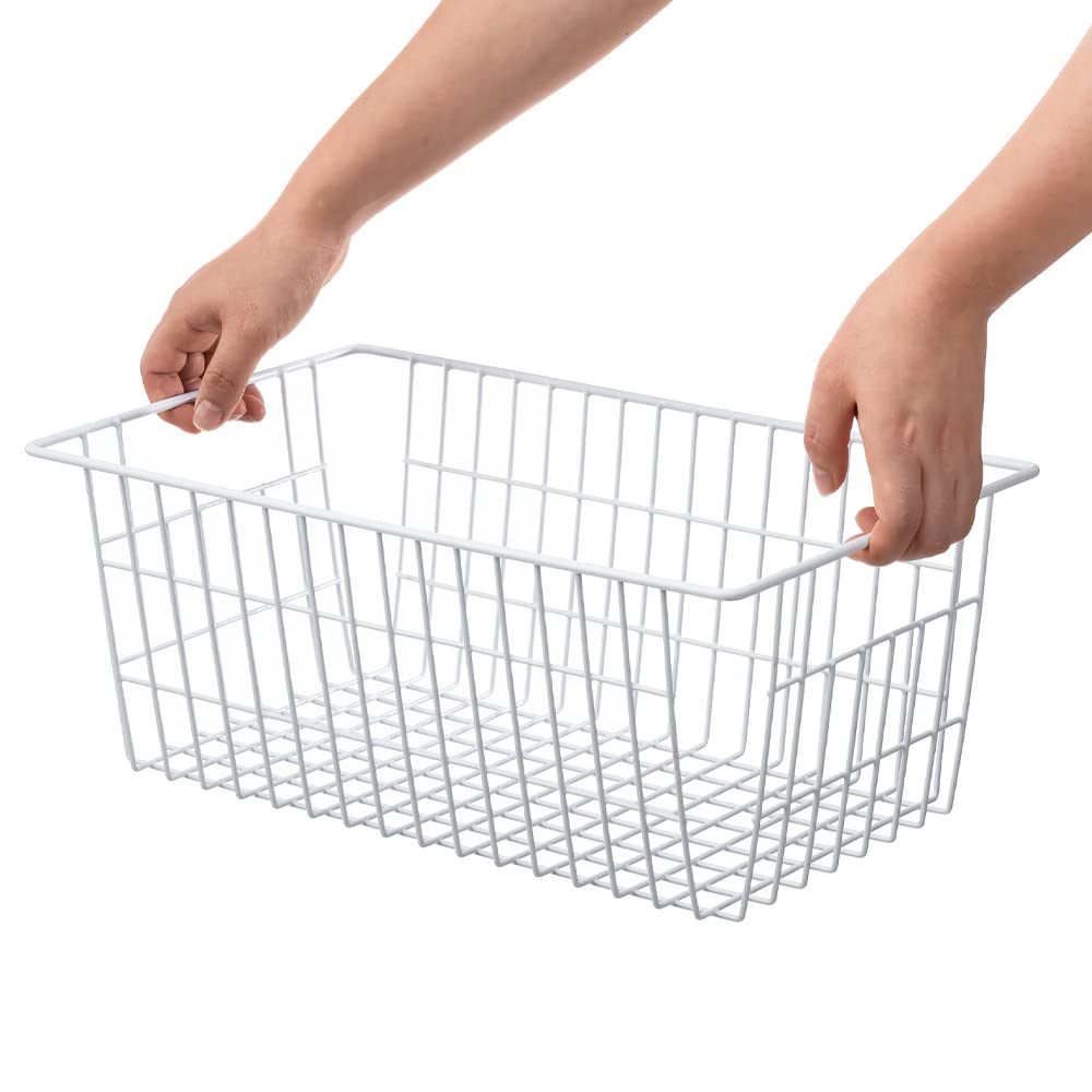 Sanno 14'' Wire Freezer Baskets Pantry Storage Bin,Farmhouse Metal Wire Storage Basket Freezer Storage Organizer Wire Storage Ba
