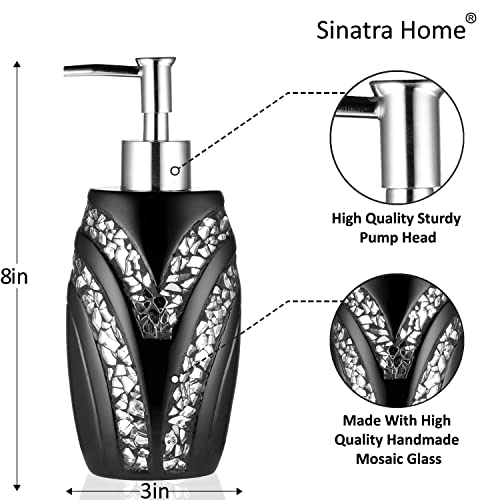 Zahari Home Sinatra Soap Dispenser/Lotion Pump Unique Design Bling Glass Mosaic D  Cor, Black