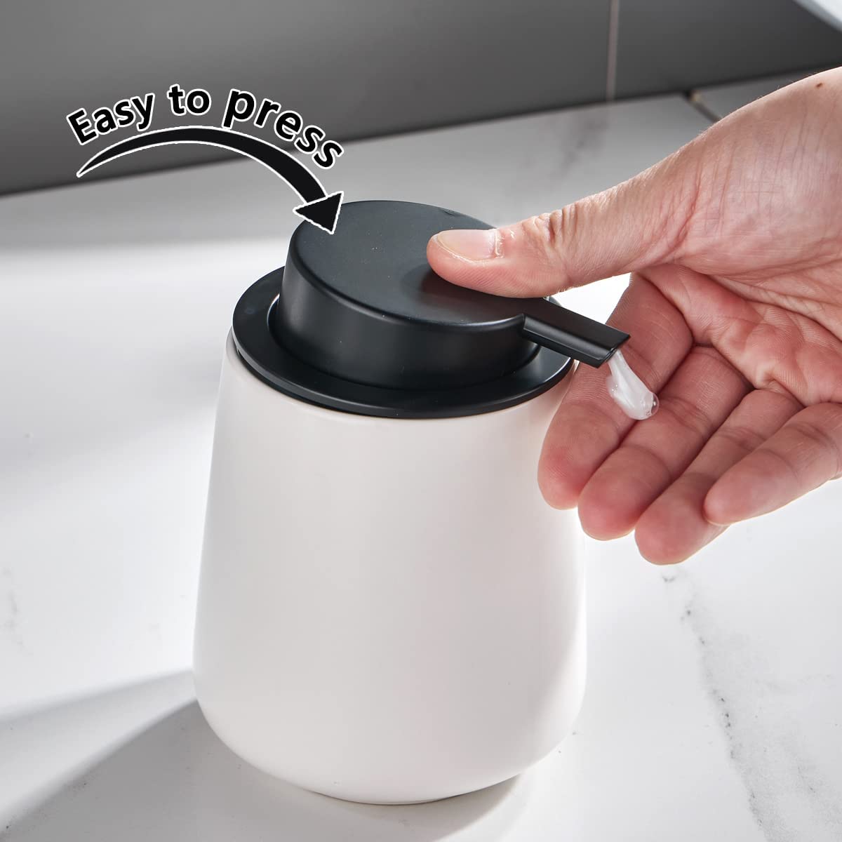 12Oz White Soap Dispenser - Ceramic Lotion Hand Soap Dispenser With Easy-To-Press Pump, Refillable Liquid Hand Soap Dispenser Fo