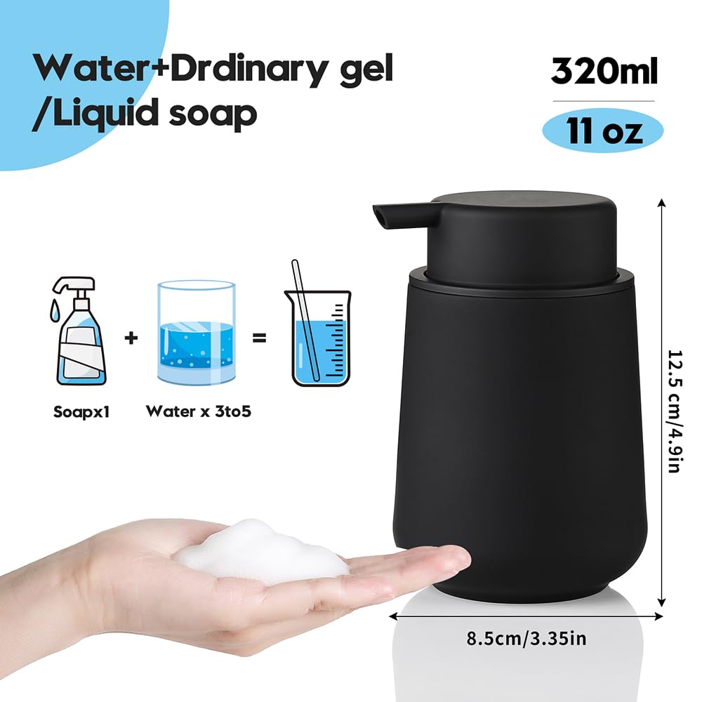 Yaukph Matte White Foaming Hand Soap Dispenser Plastic 11 Oz - Modern Minimalist Style For Bathroom & Kitchen Countertop Refilla