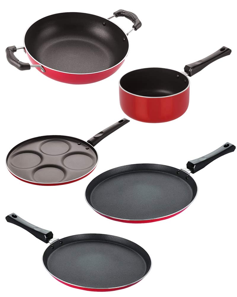 Nirlon Odor Free 3 Layer Non Stick Coating Cookware Gift Item Set Of 5 Pieces With Bakelite Handle(2.6Mm_Ft13_Ft12_Kd13_Spm_Up4)