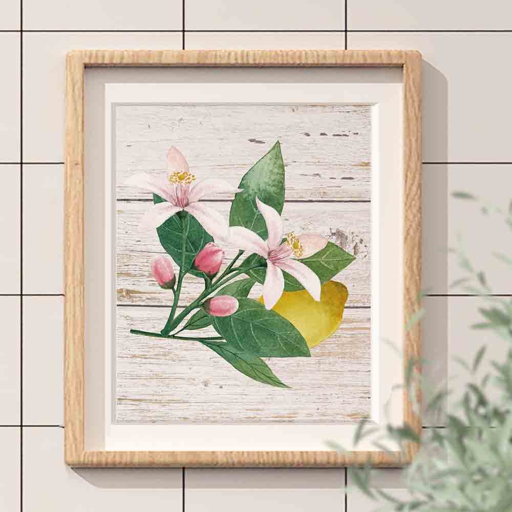 Faljiok Inspirational Lemon Wall Decor Art Prints, 4 Pcs 8   X10, Lemon Green Leaf Modern Wood Wall Decor, Green Leaf Sour Lemon