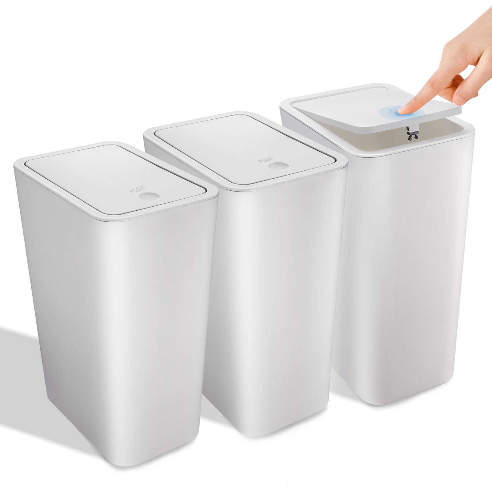 Kssvzz 3 Pack Small Bathroom Trash Can With Lid - 10L/2.6 Gallon Slim Garbage Bin, Pop-Up Lid Trashcan, Plastic Wastebasket For