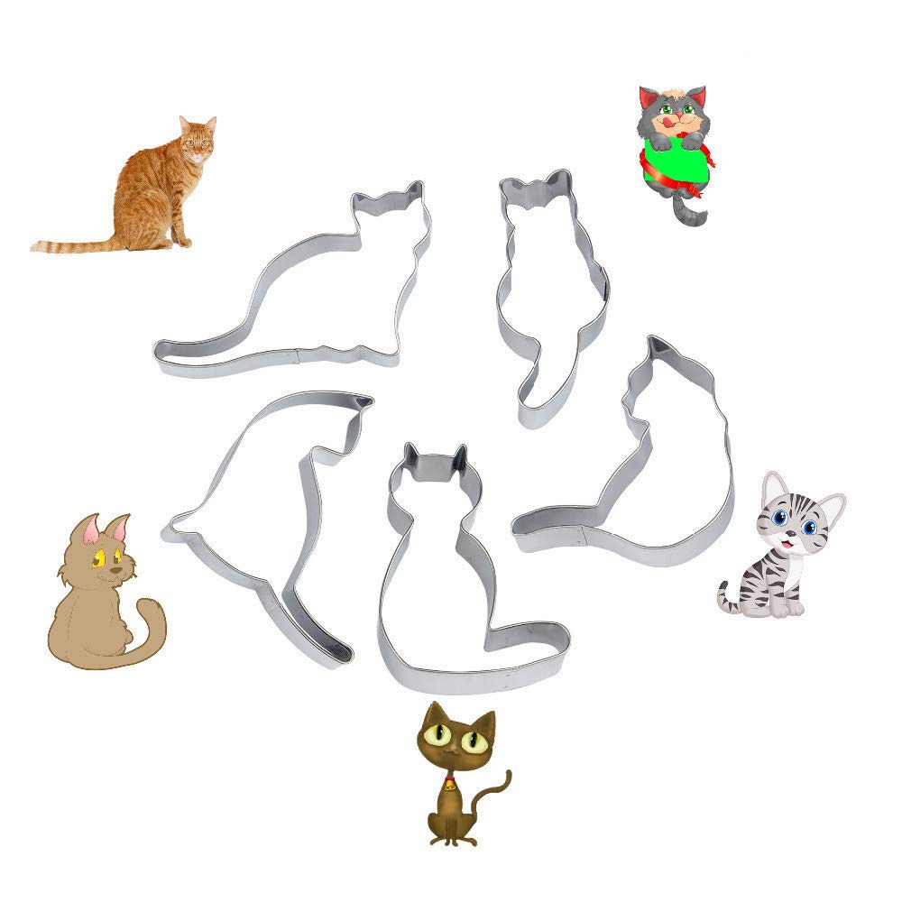 Win 5Pcs Cute Cat Shape Cookie Cutter Stainless Steel Fondant Cutter Cake Decoration Tool Set