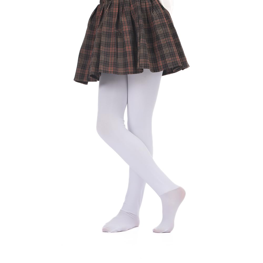 Girls Winter Fleece Lined Tights, Girls Thick Microfiber Tights (4-6 , White)