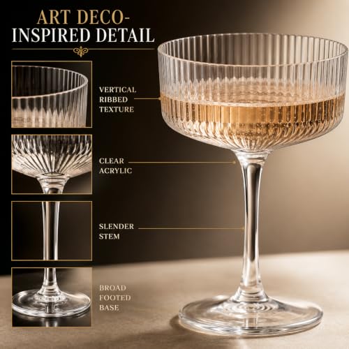 Barcelona Acrylic Champagne Coupe Cocktail Glassware, Set of 2