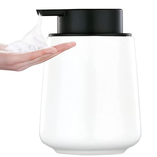 12Oz Foaming Hand Soap Dispenser - White Foam Soap Dispenser Bathroom with Easy-to-Press Pump  Modern Refillable Liquid Lotion Hand Soap Dispenser  Ceramic Dish Soap Dispenser for Kitchen