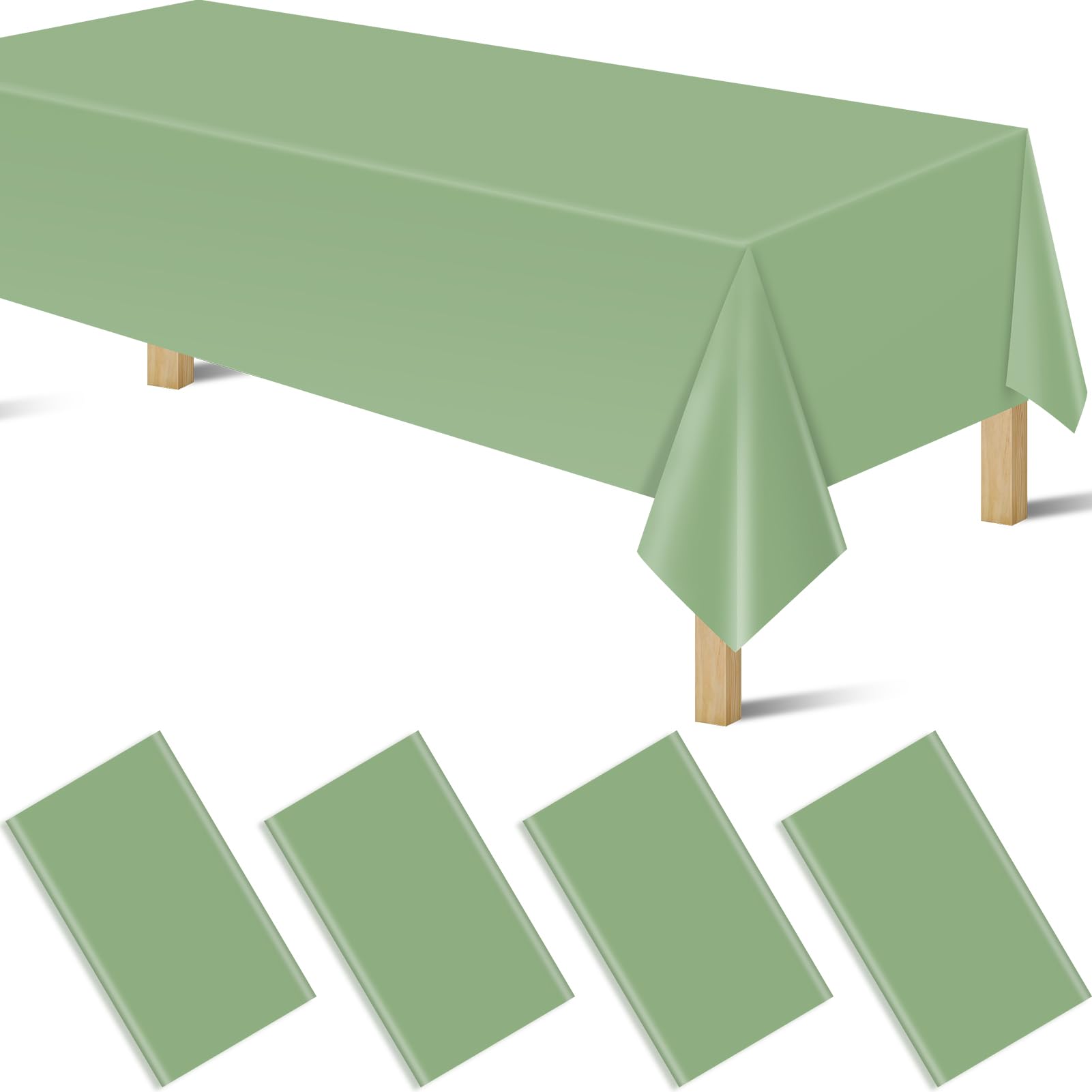 4Pcs Sage Green Plastic Tablecloths For Rectangle Tables, Plastic Table Cover Disposable Light Green Table Cloths For Wedding Bi