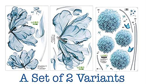 Blue Flowers Wall Decals Large Wall Art Decal Home Wall Flower Vinyl Removable Mural For Living Room Bedroom School Home Office