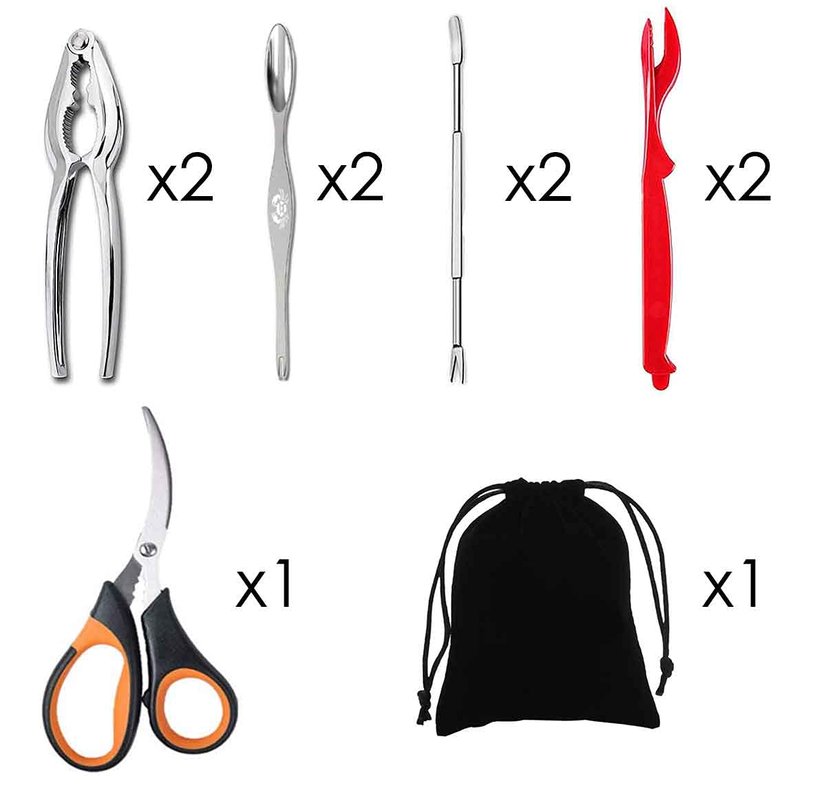 Artcome Seafood Tools Set - 2 Crab Crackers, 2 Lobster Shellers, 2 Seafood Forks, 2 Wide Crab Forks, 1 Seafood Scissors And 1 St