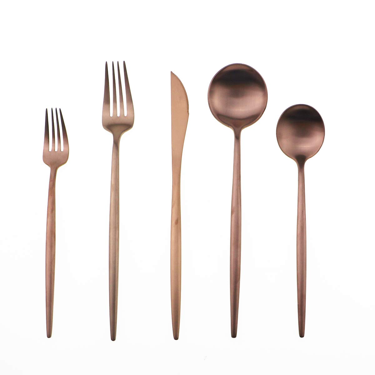 Matte Rose Gold Silverware Set,Gugrida 5-Piece 18/10 Stainless Steel Satin Finish Flatware Set,Kitchen Utensil Set,Tableware Tra