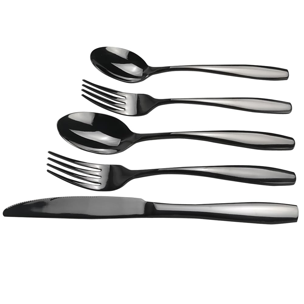 Wekioger Matte Black Stainless Steel Flatware 80 Pieces, Table Dinner Silverware Set For 16