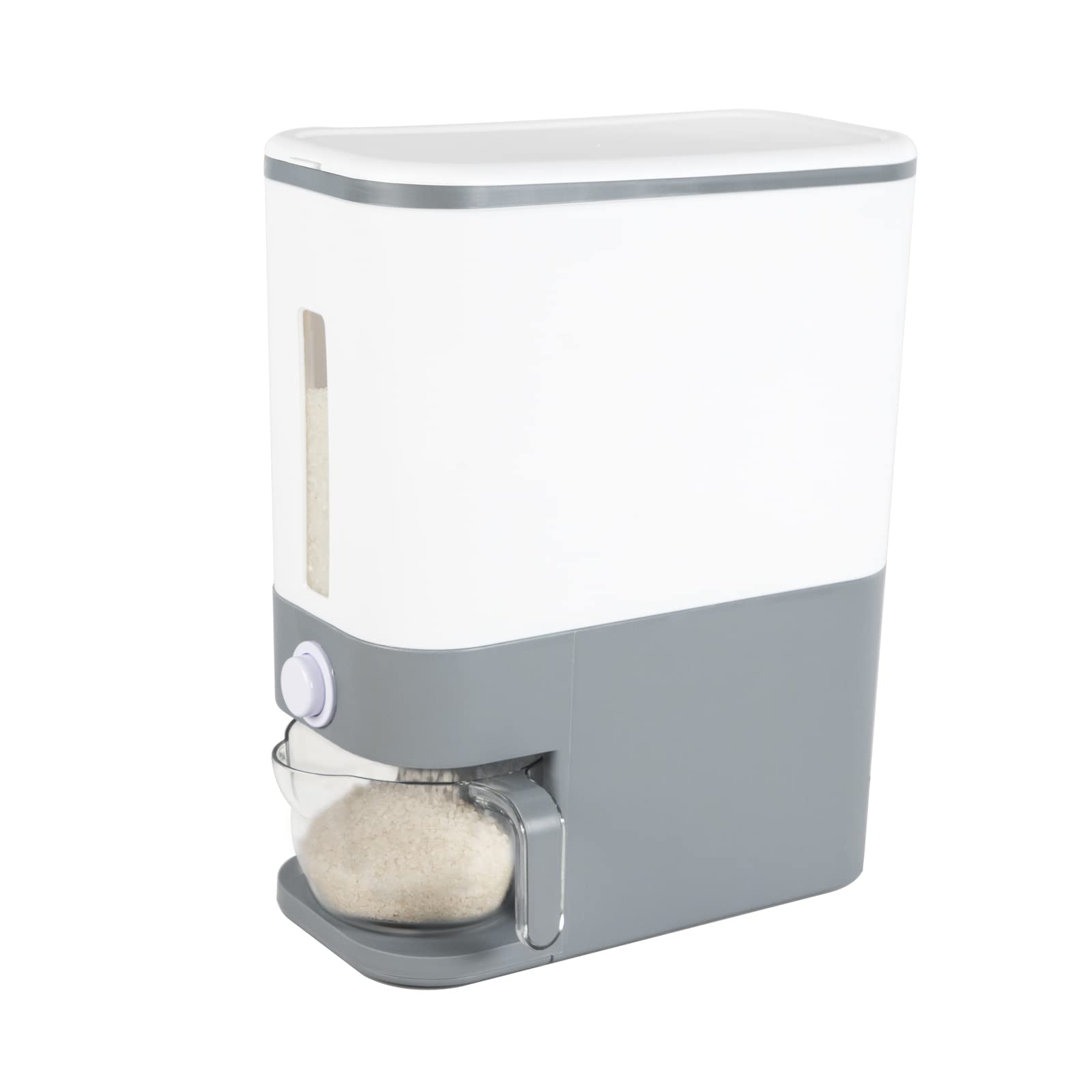 Rubtlamp 22.5 Lbs Gray Rice Dispenser, Rice Container With Lid, Rice Storage Container With Measuring Cup, Food Dispenser Rice C