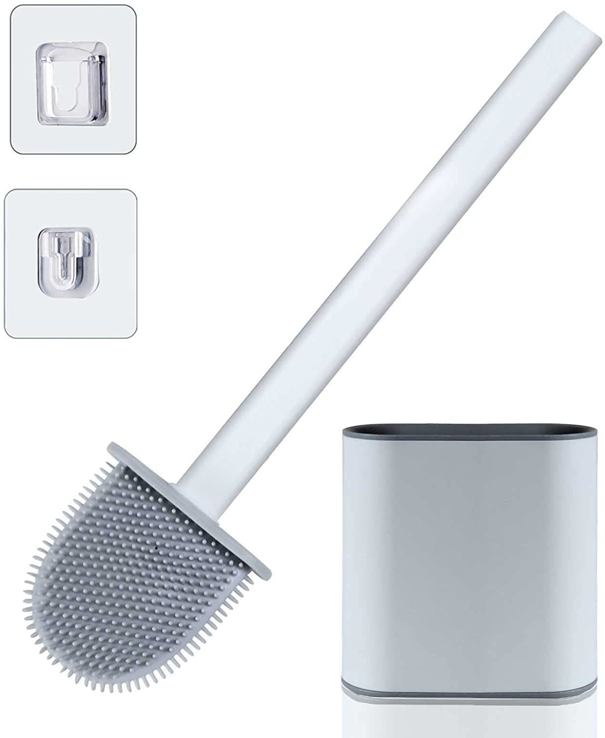 Silicone Toilet Brush With Holder Stand | Flexible Bathroom Toilet Cleaner With Soft Bristles | Compact Commode Cleaning Brush &