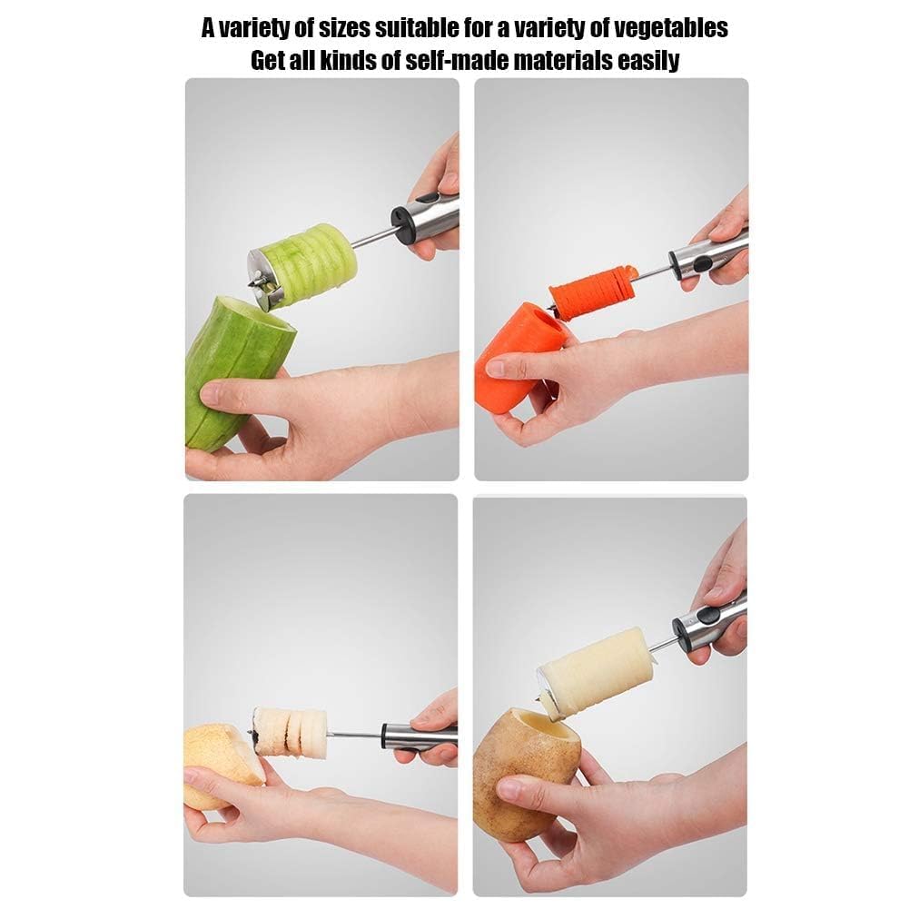 Vegetable Corer Drill, Stainless Steel Vegetable Drill Fruit Corer Veggie Spiralizer With 4 Sizes Vegetable Spinner For Zucchini
