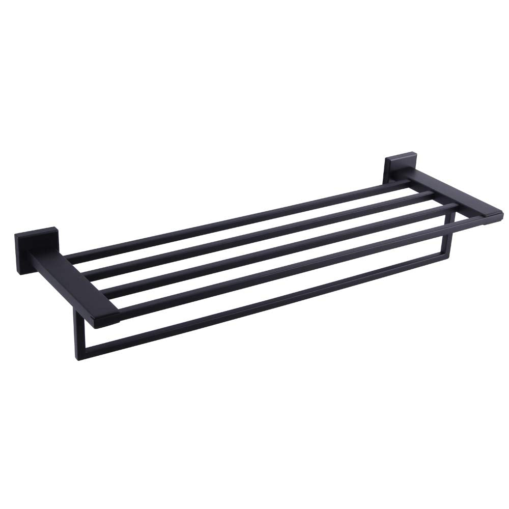 Gerzwy Towel Shelf With Towel Bar Rack Organizer For Bathroom 24-Inch Sus 304 Stainless Steel Modern Wall Mount Matte Black