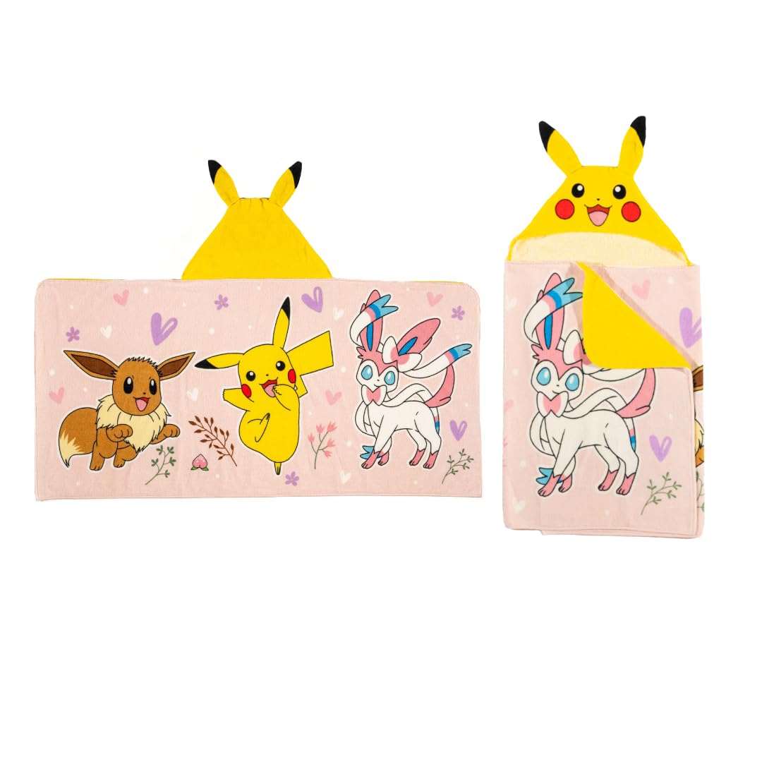 Franco Pokemon Girl Anime Kids Super Soft Bath/Pool/Beach Soft Cotton Terry Hooded Towel Wrap, 24 In X 50 In, (Officially Licens