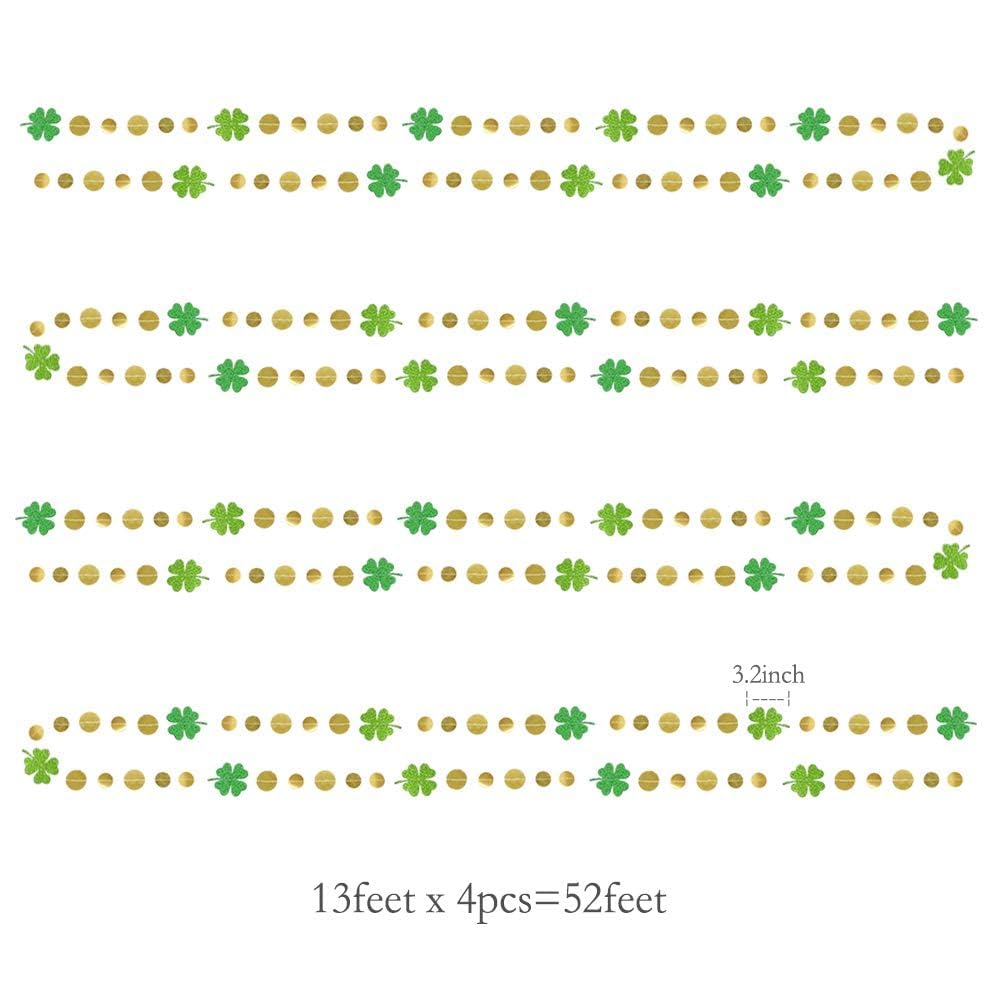 Cheerland Glitter St Patricks Day Garlands Saint Patricks Party Decorations Shamrock Clover Garlands Banner Streamer Backdrop Ha