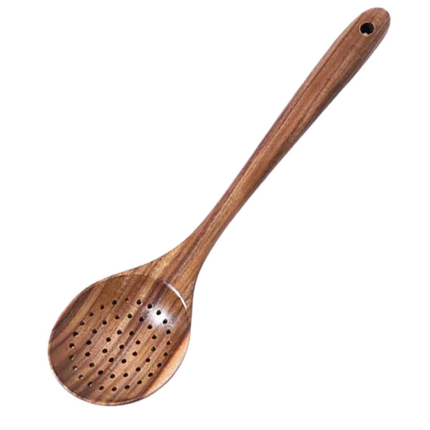 Teak Kitchen Utensils Slotted Wood Spoon Wooden Skimmer Spoon Colander Ladle Skimmer Scoop Teak Wood Skimmers Kitchenware Scoop 